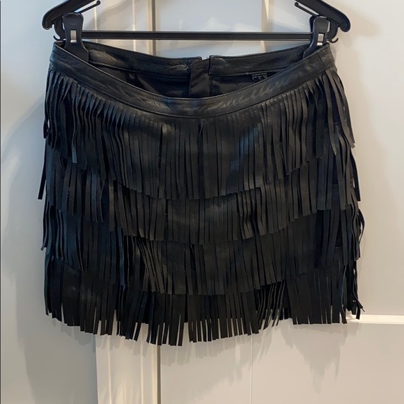 Zara Dresses & Skirts - Real Leather tiered fringe skirt